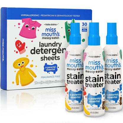 Miss Mouth's Messy Eater Stain Treater Spray - 4oz 2 Pack Stain Remover - Newborn & Baby Essentials - No Dry Cleaning Food, Grease, Coffee Off Laundry, Underwear, Fabric