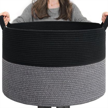 INDRESSME XXXLarge Cotton Rope Basket 21.7" x 21.7" x 13.8" Woven Baby Laundry Blanket Basket Toy Baskets with Handle Storage Comforter Cushions Thread Laundry Hamper