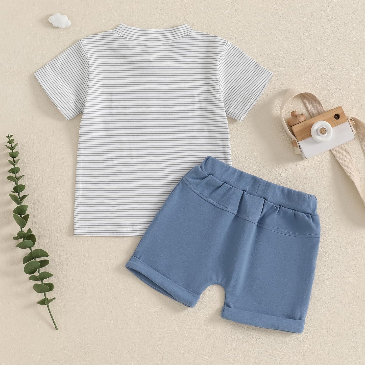 fhutpw Baby Toddler Boy Summer Clothes Embroidery Pattern Short Sleeve Tops & Casual Shorts 6 12 18 Months Outfits Sets