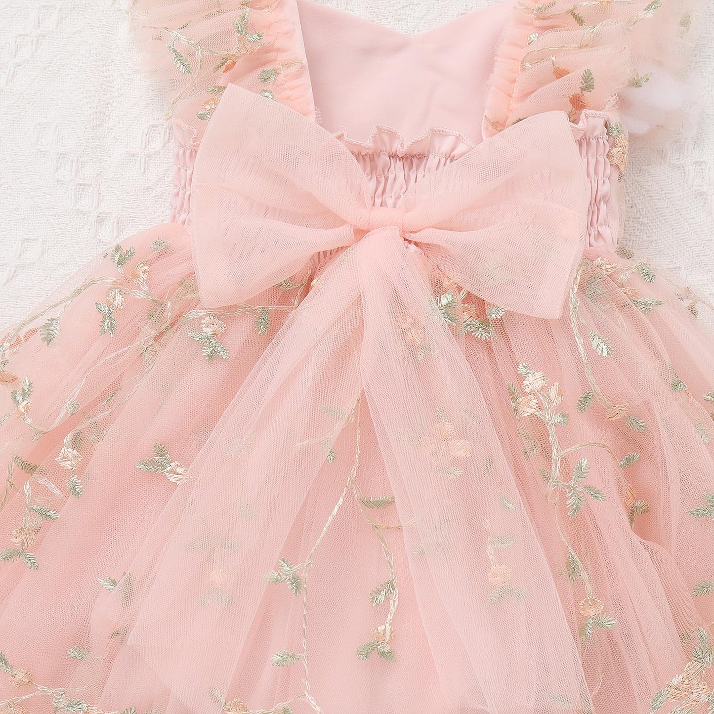 IDOPIP Floral Embroidered Baby Girl Romper Tutu Dress Princess Tulle Jumpsuit Headband Cake Smash 1st Birthday Party Outfit