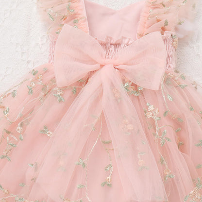 IDOPIP Floral Embroidered Baby Girl Romper Tutu Dress Princess Tulle Jumpsuit Headband Cake Smash 1st Birthday Party Outfit