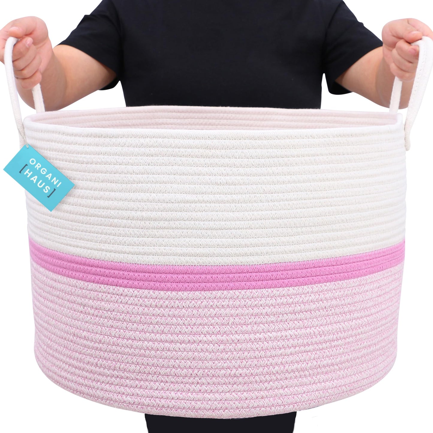 OrganiHaus Large Blanket Basket for Living Room 20x13, Rainbow Rope Basket for Classroom Organization, Toy Storage Basket, Woven Kids Laundry Basket, Baby Toy Box, Cute Storage Basket, Nursery Hamper