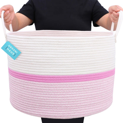 OrganiHaus Large Blanket Basket for Living Room 20x13, Rainbow Rope Basket for Classroom Organization, Toy Storage Basket, Woven Kids Laundry Basket, Baby Toy Box, Cute Storage Basket, Nursery Hamper