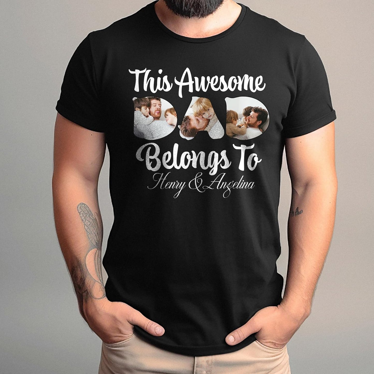 Customized DAD Shirt, Father's Day Shirt with Kids Names and Photos, Dad Birthday Gifts from Daughter Son Wife White