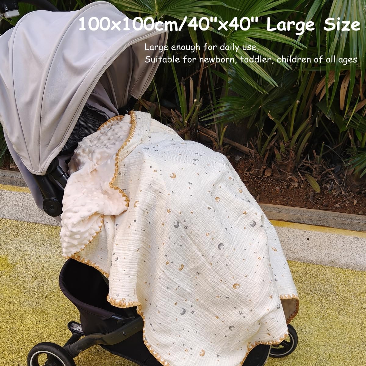 Baby Soft Muslin Thick Blanket Cotton and Dotted Backing Double Layer Receiving Blanket 40"x40" Bunny