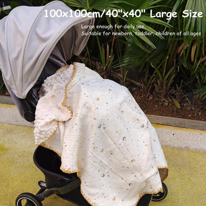 Baby Soft Muslin Thick Blanket Cotton and Dotted Backing Double Layer Receiving Blanket 40"x40" Bunny