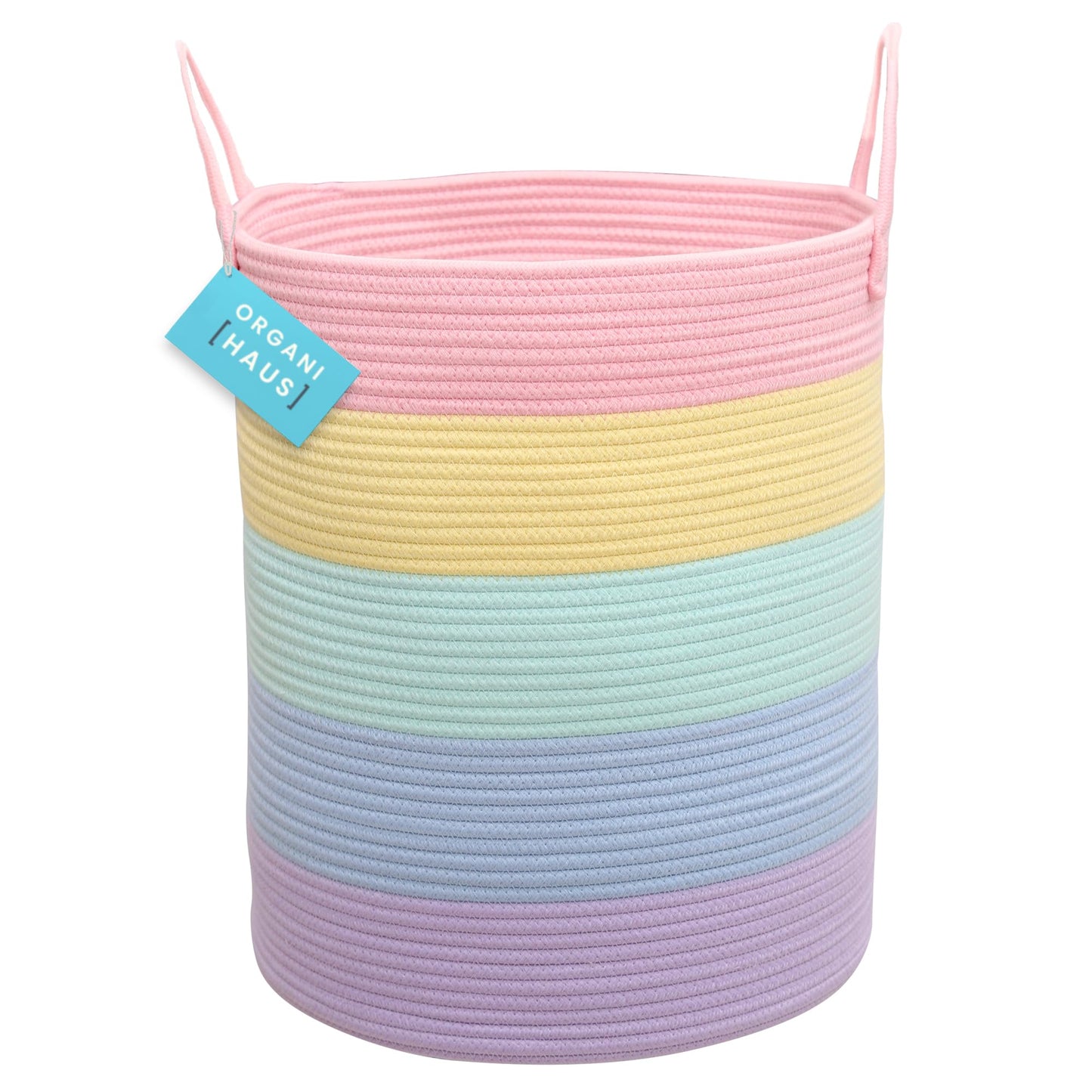 OrganiHaus Large Blanket Basket for Living Room 20x13, Rainbow Rope Basket for Classroom Organization, Toy Storage Basket, Woven Kids Laundry Basket, Baby Toy Box, Cute Storage Basket, Nursery Hamper