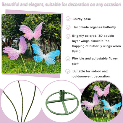 3Pcs Giant Silk Butterfly Decorations, Large Butterflys Decoration with Standing Base, for Wedding Ceremony Birthday Party Baby Shower Church Backdrop Decoration Home Decor (Pink)