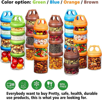 SELEWARE Portable Stackable Food Storage Containers for Snacks Formula Powder and Drinks Twist Lock System Airtight Leak-proof BPA and Phthalate Free 4 Piece Jars 31oz Blue