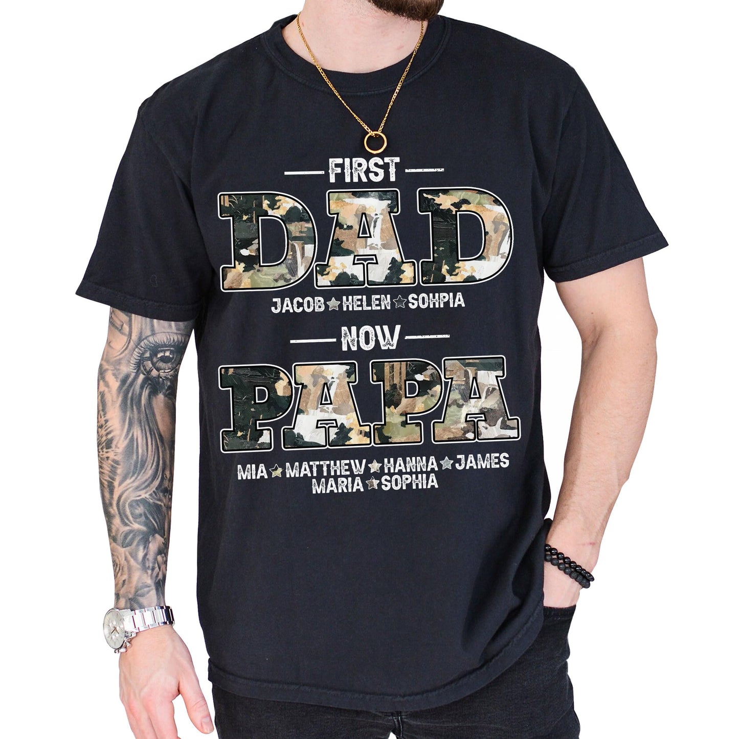 Personalized Fathers Day Shirts for Dad, Grandpa Shirt with Grandkids Names, Gifts for Dad Hunting Fishing