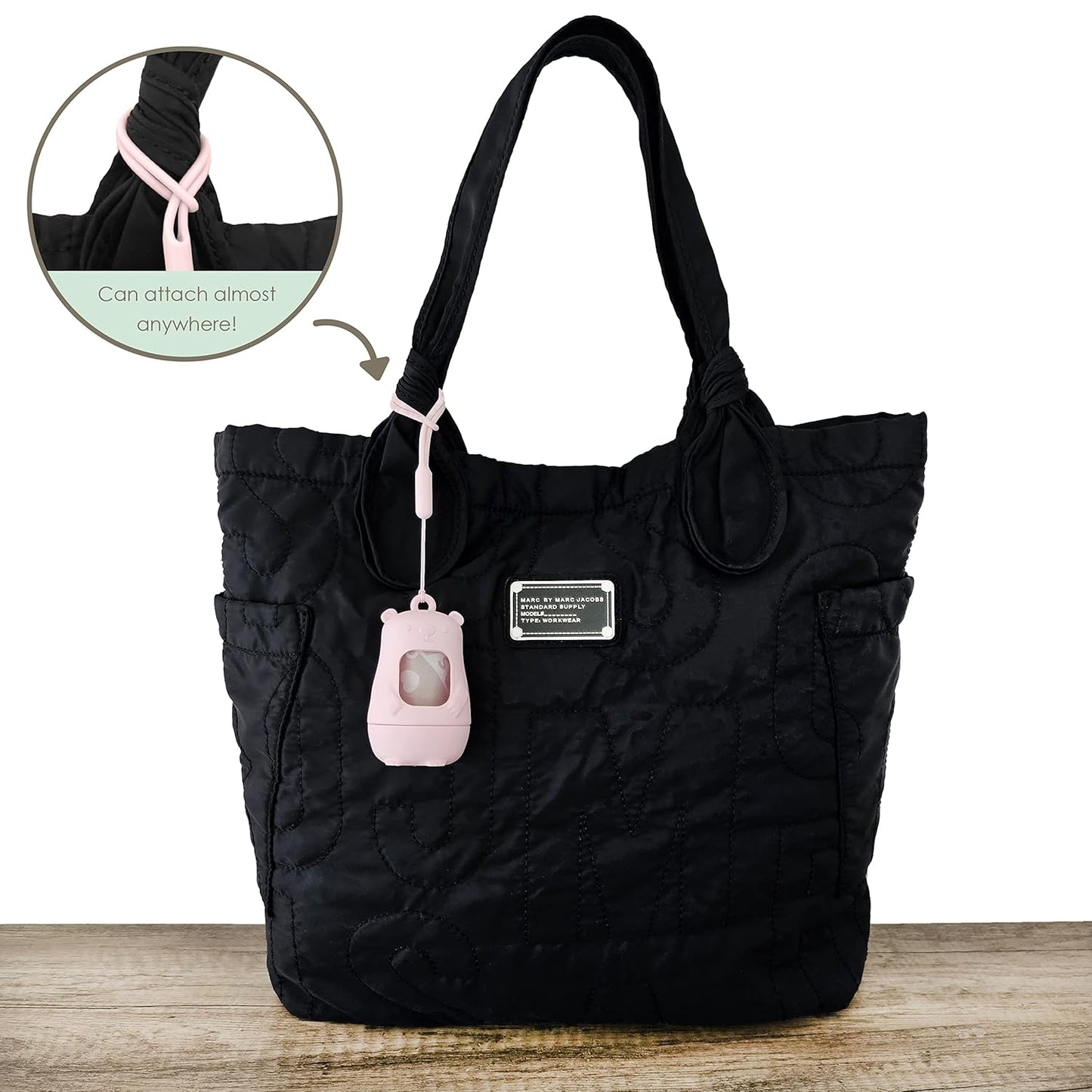 Moodie Teddy Bear Diaper Bag Dispenser w/Silicon Strap (ROSIE PINK) & 6 Refill Roll PACK (UNSCENTED - 105 Bags TOTAL) | Diaper Bag Essential Items