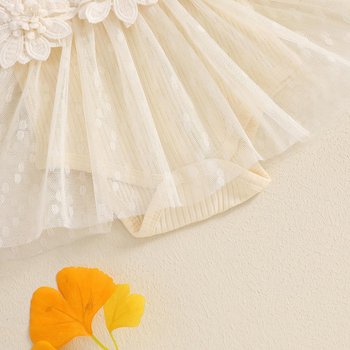 Hnyenmcko Newborn Baby Girl Summer Romper Dress Infant Fly Sleeve Flower Embroidery Mesh Tulle Skirt Hem Ribbed Bodysuit