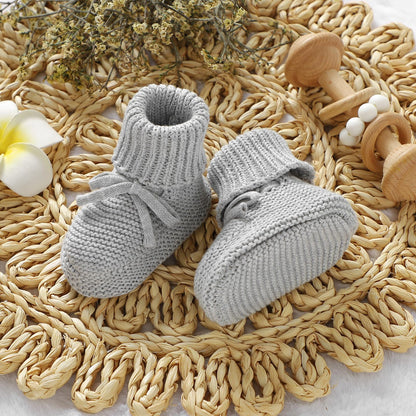 Hadetoto Baby Booties Newborn First Walkers Cozy Shoes Warm Knit Soft Booties for Toddler Infant Boy Girl