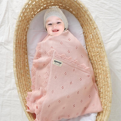 mimixiong Cotton Baby Blanket Knitted Crochet Receiving Crib Nursery Swaddling Blankets for Newborn Baby Boy Girl Off White 30x40 Inch