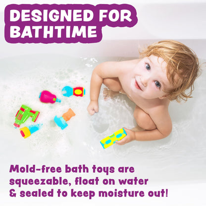 Tub Works® Tools™ Mold Free Bath Toys, 6 Pack | Sealed, No Hole Bath Toys Design Keeps Moisture Out | Soft, Squeezable & Float on Water | Easy-Grip Baby & Toddler Bathtub Toys | Great for Baby Pools