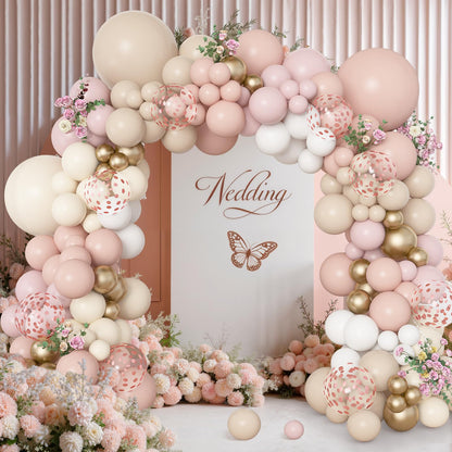Amandir 173Pcs Pink Blue Green Balloon Arch Garland Kit, Dusty Baby Pink Mauve Pastel Mist Haze Green Blue Gold Confetti Balloons for Baby Shower Gender Reveal Wildflower Birthday Party Decorations