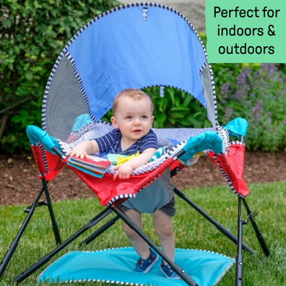 Bright Starts Pop 'N Jump Portable Activity Jumper, Indoor/Outdoor Use, Owl Forest with 4 Sensory Toys, Ages 6-12 Months