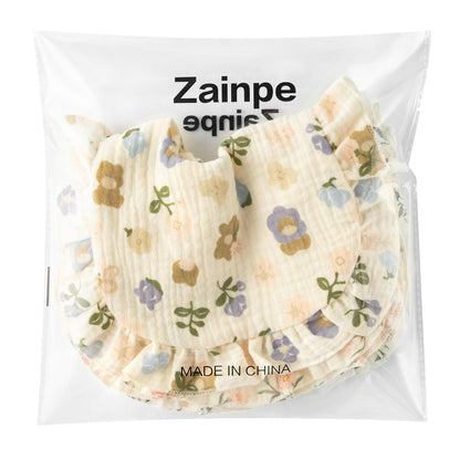 Zainpe 5Pcs Snap Muslin Cotton Baby Drooling Bibs with Flounce Lace Absorbent Layers Soft Burp Cloths for Infant
