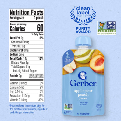 Gerber Baby Food Toddler Apple Pear Peach, 3.5 Oz Pouch