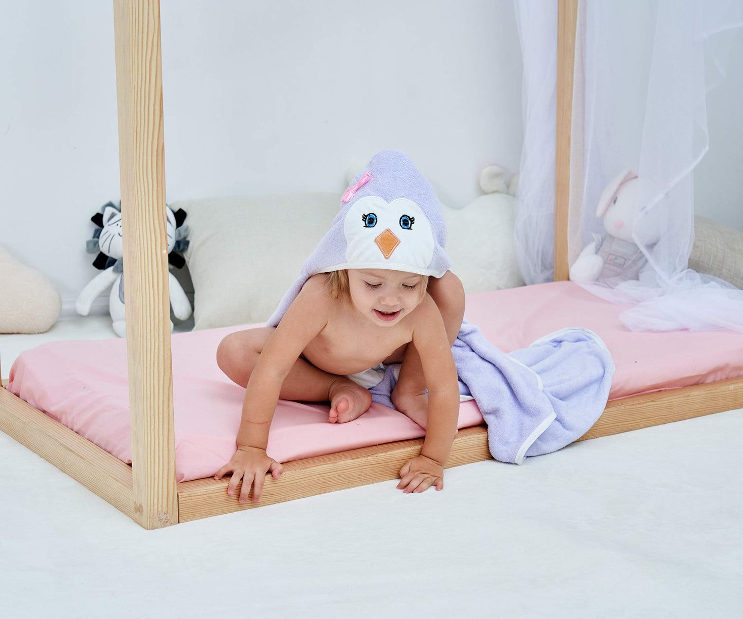 HIPHOP PANDA Hooded Towel - Rayon Made from Bamboo, Bath Towel with Bear Ears for Newborn, Babie, Toddler, Infant - Absorbent Large Baby Towel - Yellow Duck, 30 x 30 Inch