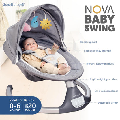 Jool Baby Nova Nature Baby Swing for Newborns – Natural Wood Toys, Electric Motorized Infant Swing, Bluetooth Music