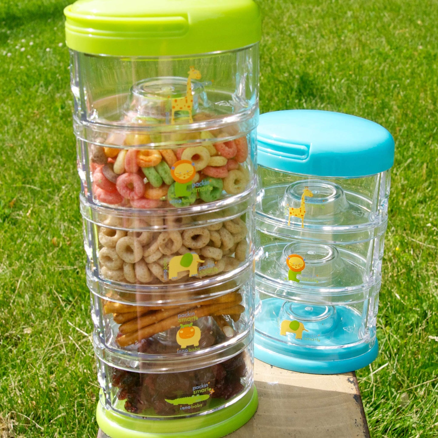 Innobaby Packin' Smart Stackable and Portable Storage System for Formula, Baby Snacks and More. 5 Stackable Cups in Lime Sorbet. BPA Free.