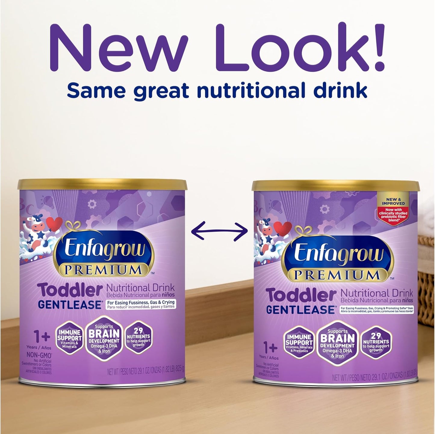 Enfagrow PREMIUM Gentlease Toddler Nutritional Drink, Made with Real Milk, Designed to Ease Fussiness, Gas & Crying, Brain-Building Omega-3, Nutrients for Growth & Immune Support, Powder Can, 29.1 Oz