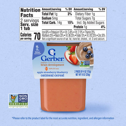 Gerber Baby Food 2nd Foods, Mixed Cereal, Pears & Cinnamon with Oatmeal Puree, 4 Ounce Tubs, 2-Pack (Pack of 8)