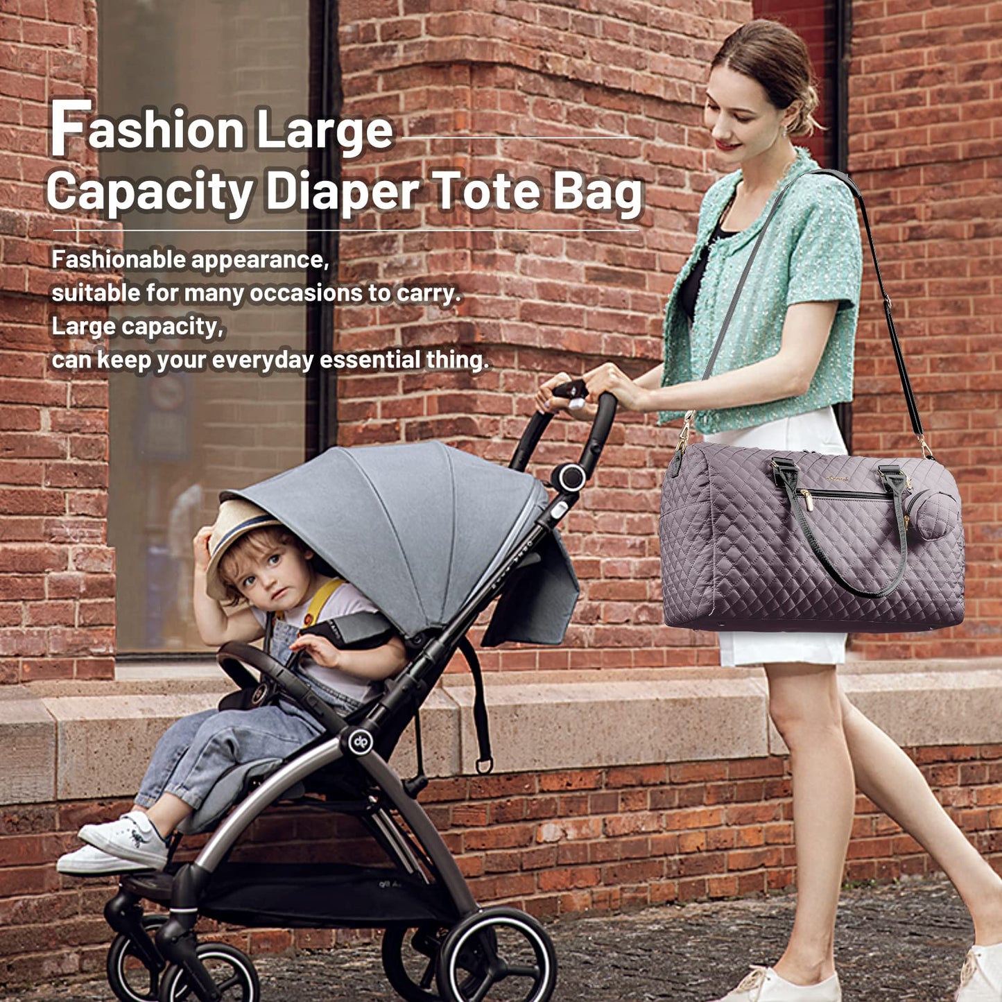 LOVEVOOK Diaper Bag Tote with Pacifier Case and Changing Pad, Large Capacity Mommy Bag for Hospital and Weekender Travel, Functional Baby Bag Newborn Baby Essential, Black