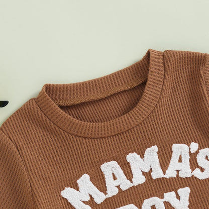 Kupretty Toddler Baby Boy Summer Clothes Embroiderey Waffle Knit Short Sleeve T-Shirt Tees + Casual Shorts Cute Clothing Set