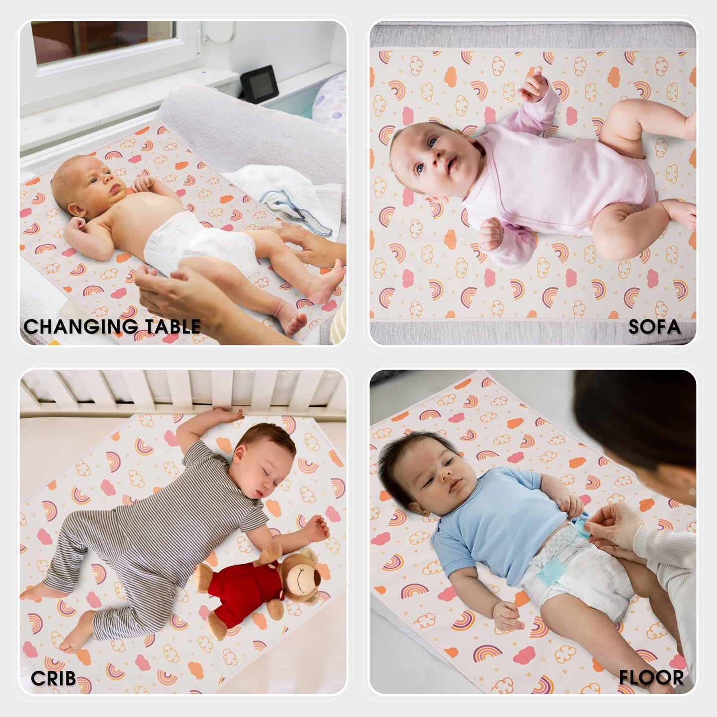 Vegan Leather Baby Changing Mat - Wipeable Portable Changing Pad, Foldable Travel Changing Mat for Baby, Newborns Toddlers Shower Gifts (Flower,20"*28")