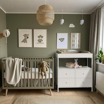 BOLUO White Changing Table with Drawers Fabric Baby Dresser with Changing Table Top Diaper Changing Station with Storage Shelf for Nursery Modern