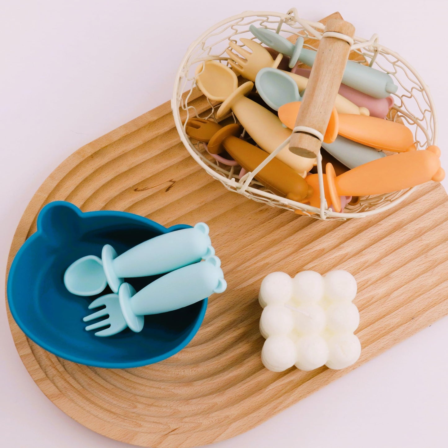 Bear Silicone Baby Bowl Suction Baby Spoon and Fork for Babies 6 months+ Suction Bowls for Baby Utensils 6-12M+ BLW Essentials (Peach Lilac)