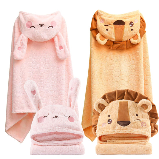 Unisex Toddler Bath Towel with Hood, 27.5"X55", Green, Anime Dinosaur Pattern, Coral Fleece, Machine Wash, 1 Count