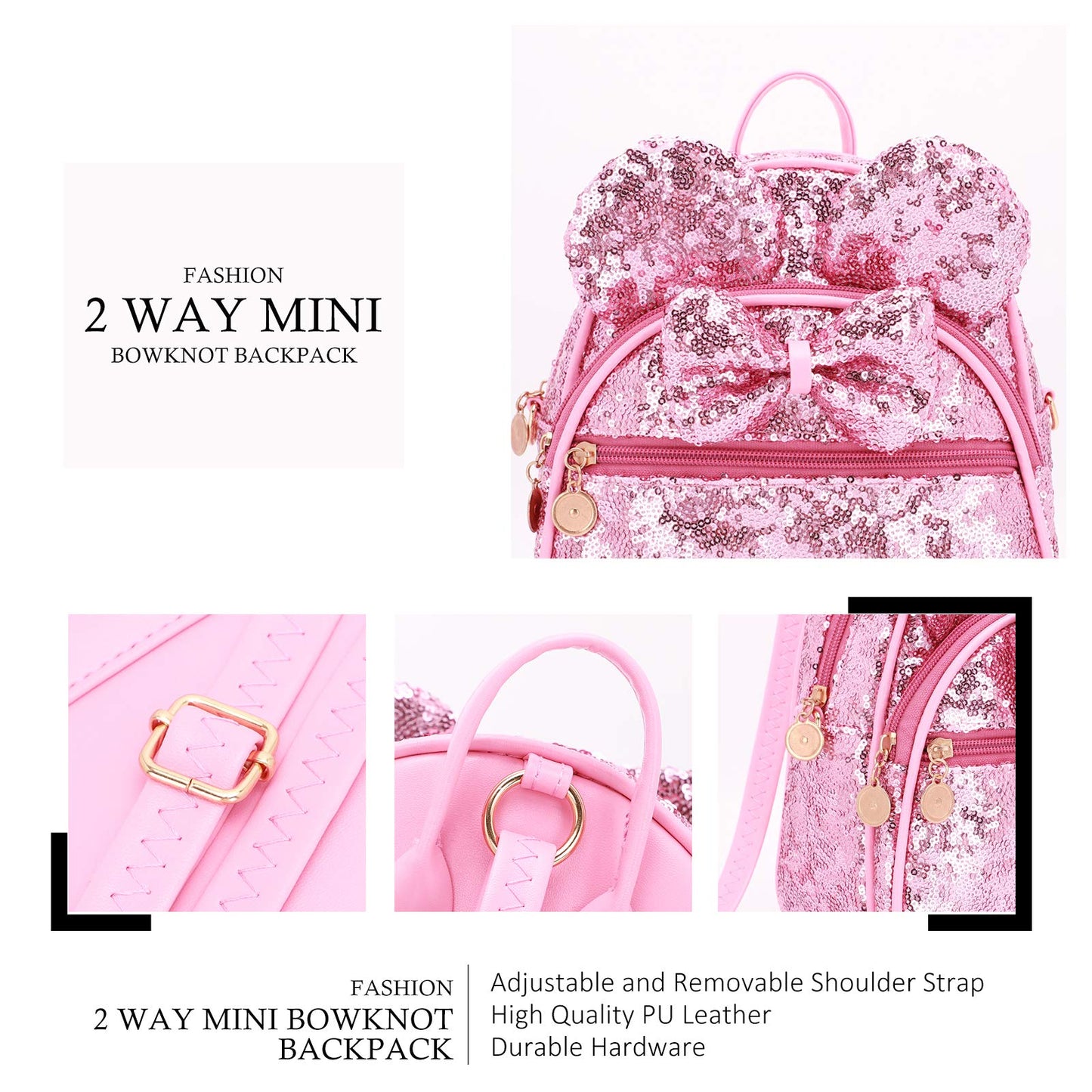 KL928 Girls Bowknot Polka Dot Cute Mini Backpack Small Daypacks Convertible Shoulder Bag Purse for Women