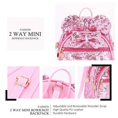 KL928 Girls Bowknot Polka Dot Cute Mini Backpack Small Daypacks Convertible Shoulder Bag Purse for Women