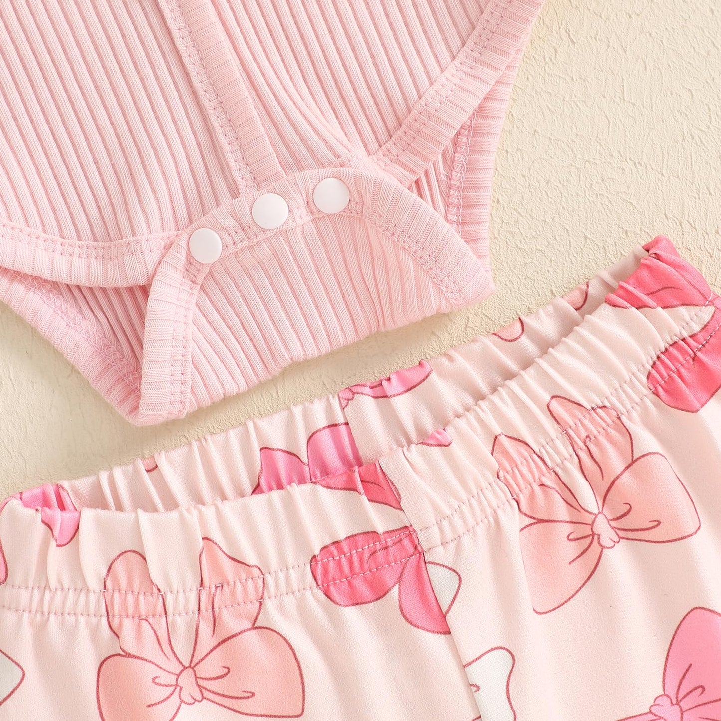Fernvia Infant Baby Girl Clothes Suspenders Short Sleeve Ribbed Romper Flared Pants Set Headband 3pcs Summer Outfit