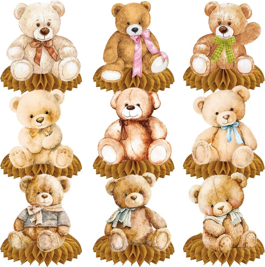 10pcs Bear Baby Shower Honeycomb Centerpieces Bear Birthday Party Supplies Bear Baby Shower Decorations Teddy Bear Table Toppers for Teddy Bear Themed Baby Shower We Can Bearly Wait Party Supplies