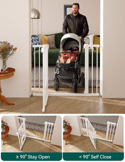 Babelio Upgraded Baby Gate with Cat Door, 29-43" Auto Close Durable Dog Gate for Stairs, Doorways and House, Easy Walk Thru Safety Gate with Pet Door Includes 4 Wall Cups, Black