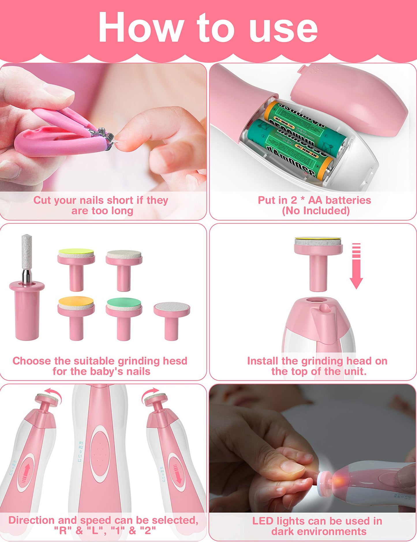 OTTOLIVES Baby Healthcare and Grooming Kit, 24 in 1 Baby Electric Nail Trimmer Set Newborn Nursery Health Care Set for Newborn Infant Toddlers Baby Boys Girls Kids (0-3 Years+) (Green)