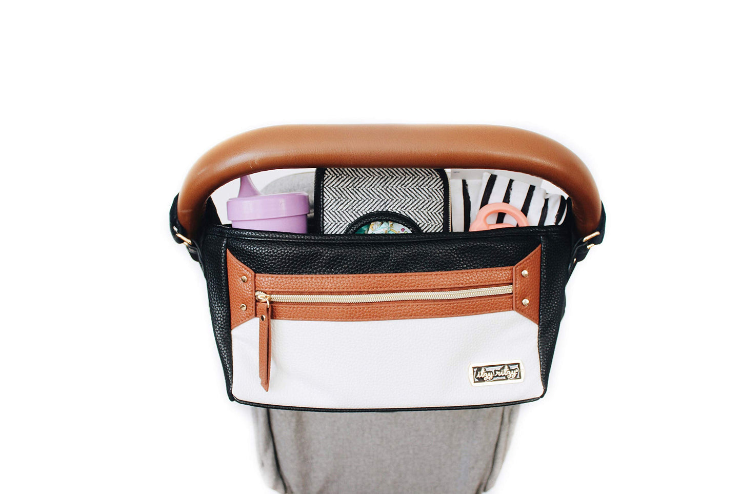 Itzy Ritzy Adjustable Stroller Caddy and Organizer Bag Featuring Front Zippered Pocket, 2 Built-in Interior Pockets & Adjustable Straps to Fit Nearly Any Stroller (Chai)