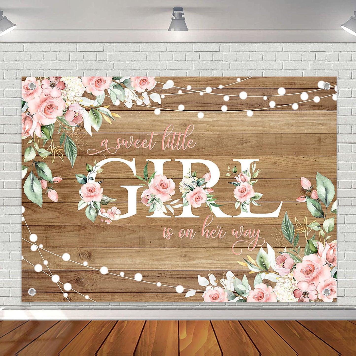 Avezano Rustic Girl Baby Shower Banner A Sweet Little Girl is on Her Way Baby Shower Party Decorations Pink Floral Girl Banner Photo Booth Studio Props 70.8 x 43.3 inch