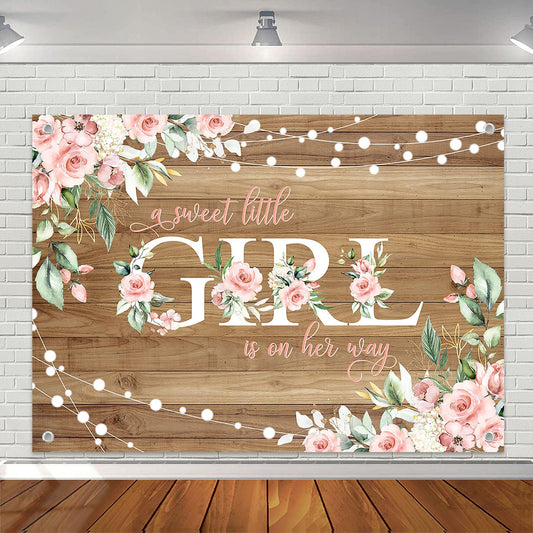 Avezano Rustic Girl Baby Shower Banner A Sweet Little Girl is on Her Way Baby Shower Party Decorations Pink Floral Girl Banner Photo Booth Studio Props 70.8 x 43.3 inch