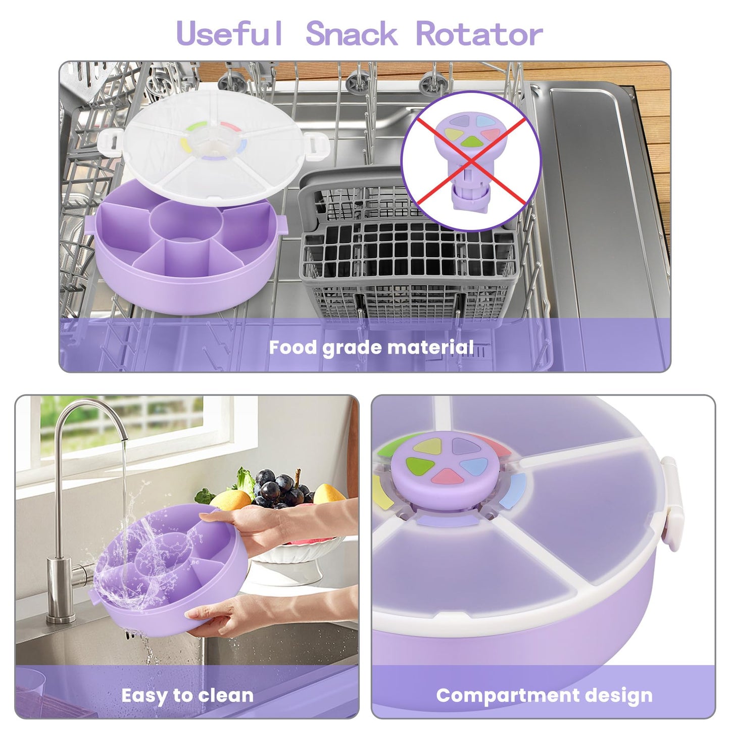 Kids Snack Rotator Container Reusable Snack Box with 5 Compartment Dispenser and Lid, Color Matching Opening Lid, BPA and PVC Free, for Toddlers, Babies, Home, School, Travel (1 Pack- Pink)