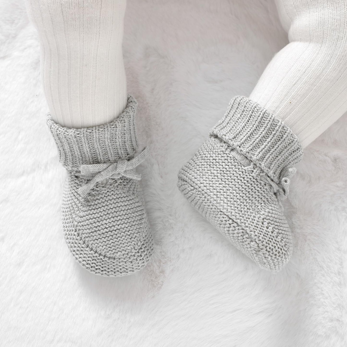 Hadetoto Baby Booties Newborn First Walkers Cozy Shoes Warm Knit Soft Booties for Toddler Infant Boy Girl