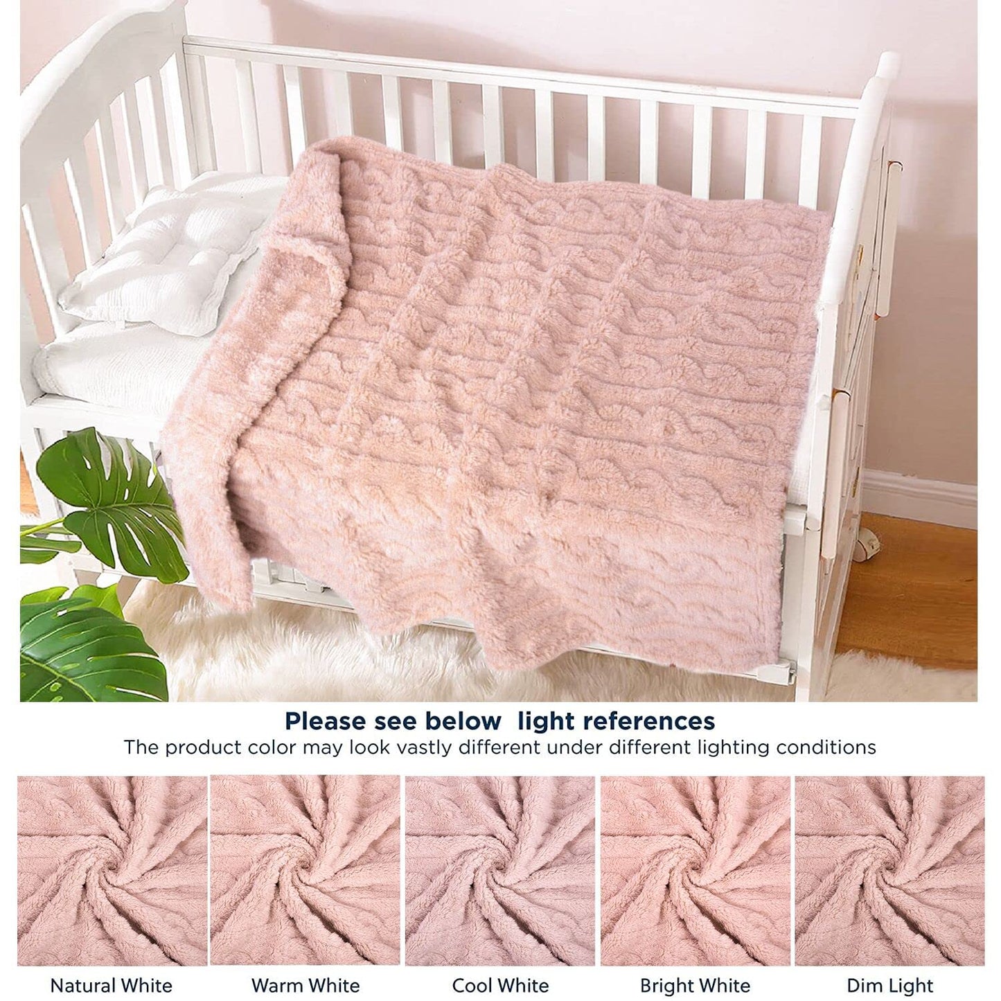 HOMRITAR Baby Blanket for Girls Toddlers 3D Fleece Fluffy Fuzzy Blanket for Baby, Soft Warm Cozy Fleece Blanket, Infant or Newborn Receiving Blanket 330GSM (30 x 40 Inch, Pink)
