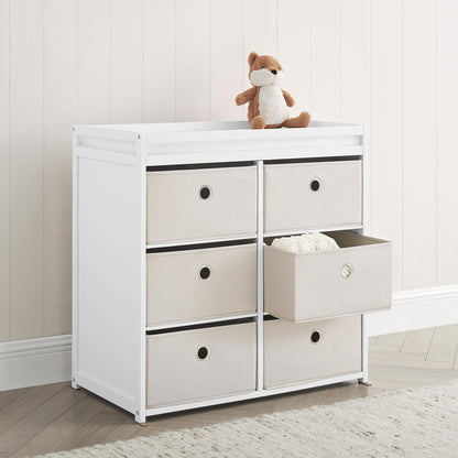 Delta Children Hayes Changing Table and Dresser for Bedroom with 6 Fabric Drawers, Charcoal Grey/Flax