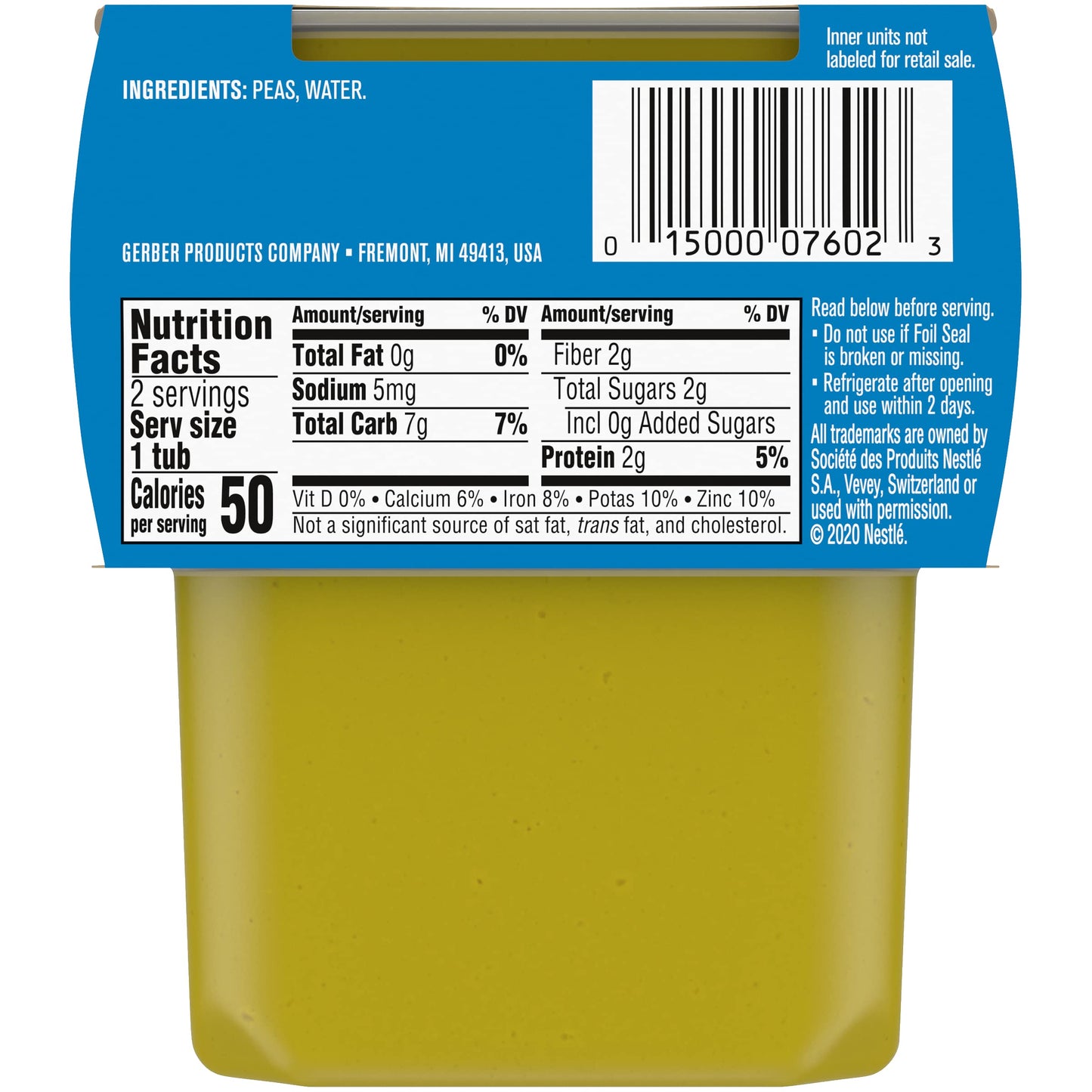 Gerber Baby Food Pea, 4 Oz, 2 Ct Tubs