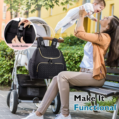 mommore Diaper Bag Small Diaper Backpack Stylish Baby Travel Backpacks with Insulated Pockets, Changing Pad, Stroller Straps