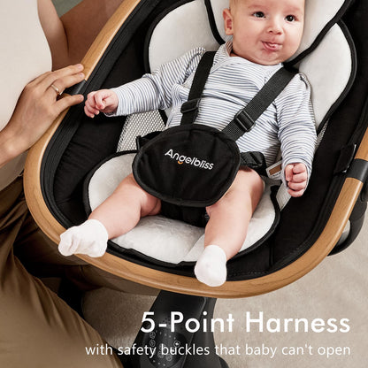 Angelbliss Baby Swing with Cry Detection, Side-to-Side Electric Swing with 5 Speeds, 180° Rotation, Indoor for Infants and Toddlers (Black)
